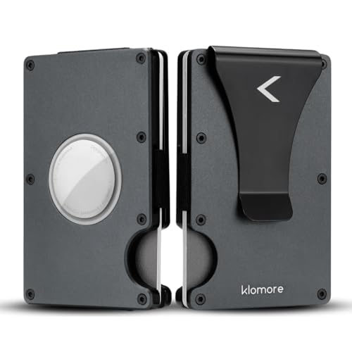 KLOMORE Kartenetui Airtag Herren Geldbörse Klein Slim Wallet RFID Schutz Geldbeutel mit Geldscheinklammer Portmonee Portemonnaie Kreditkartenetui (Grau) von KLOMORE