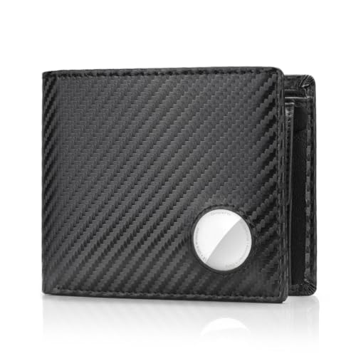 KLOMORE Minimalist Geldbörse Airtag Herren Leder mit Münzfach (Airtag Nicht enthalten) RFID Schutz Geldbeutel Wallet Portmonee Kartenetui Echtleder Portemonnaie Kreditkartenetui(Carbon) von KLOMORE