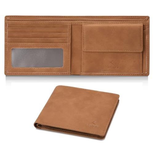 KLOMORE Minimalist Geldbörse Herren Leder mit Münzfach RFID Schutz Geldbeutel Wallet Portmonee Kartenetui Echtleder Portemonnaie Kreditkartenetui(Braun) von KLOMORE