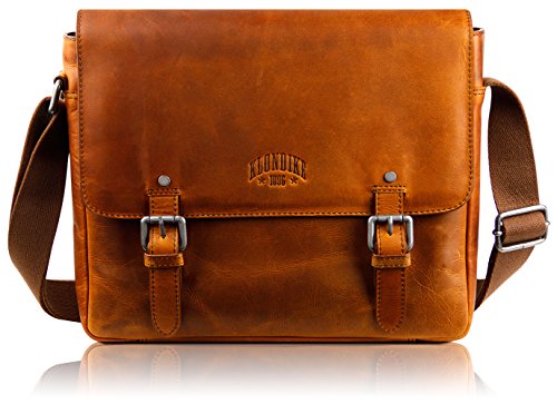 KLONDIKE 1896 'Joe' Umhängetasche Herren aus Leder - Kleine Schultertasche für Laptop bis 13" - Cognac von KLONDIKE 1896