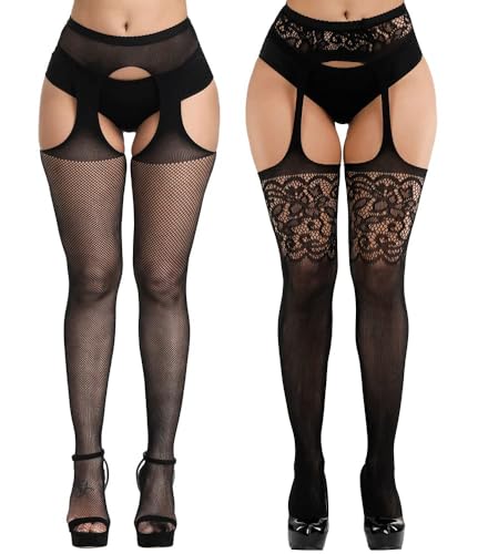 KLONKEE 2 PCS Strapsstrümpfe Schwarz Strümpfe Damen Sexy Strapse Mit Strümpfe Und Halter von KLONKEE