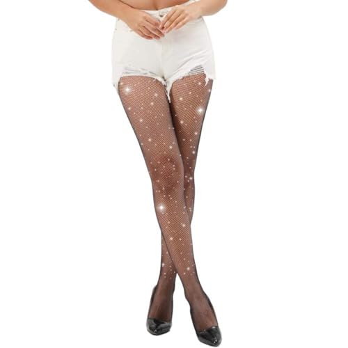 KLONKEE Glitzer Strumpfhosen Damen mit Strass, Netzstrumpfhose Glitzer Strumpfhose Glitzer Glitzernde Strass Netzstrumpfhosen für Karneval, Performances, Cosplay, Partys von KLONKEE