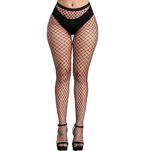 KLONKEE Netzstrumpfhose Schwarz für Damen, Fishnet Stockings Strumpfhosen Netzstrümpfe Fischnetz Strümpfe Elastisch Hohe Taille Strumpfhosen von KLONKEE