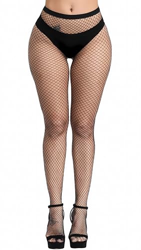 KLONKEE Netzstrumpfhose Schwarz für Damen, Fishnet Stockings Strumpfhosen Netzstrümpfe Fischnetz Strümpfe Elastisch Hohe Taille Strumpfhosen von KLONKEE