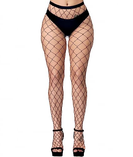 KLONKEE Netzstrumpfhose Schwarz für Damen, Fishnet Stockings Strumpfhosen Netzstrümpfe Fischnetz Strümpfe Elastisch Hohe Taille Strumpfhosen von KLONKEE
