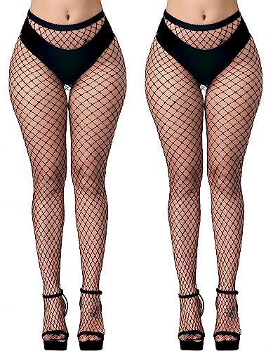 KLONKEE 2 PCS Netzstrumpfhose Schwarz für Damen, Fishnet Stockings Strumpfhosen Netzstrümpfe Fischnetz Strümpfe Sexy Elastisch Hohe Taille Strumpfhosen von KLONKEE