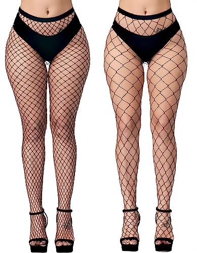 KLONKEE 2 PCS Netzstrumpfhose Schwarz für Damen, Fishnet Stockings Strumpfhosen Netzstrümpfe Fischnetz Strümpfe Sexy Elastisch Hohe Taille Strumpfhosen von KLONKEE