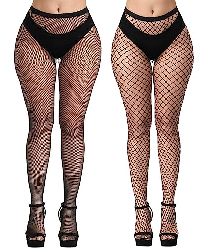 KLONKEE 2 PCS Netzstrumpfhose Schwarz für Damen, Fishnet Stockings Strumpfhosen Netzstrümpfe Fischnetz Strümpfe Sexy Elastisch Hohe Taille Strumpfhosen von KLONKEE