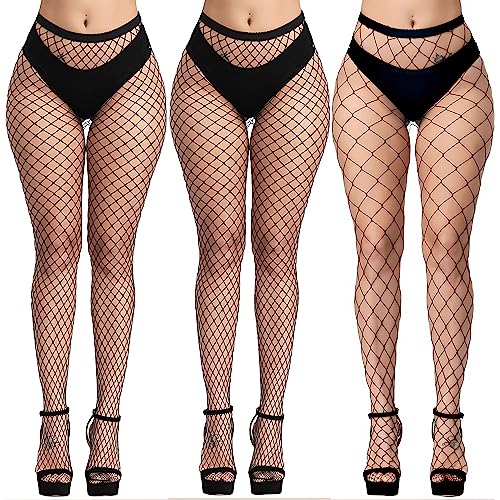 KLONKEE Netzstrumpfhose Schwarz für Damen, Fishnet Stockings Strumpfhosen Netzstrümpfe Fischnetz Strümpfe Sexy Elastisch Hohe Taille Strumpfhosen（3 PCS） von KLONKEE