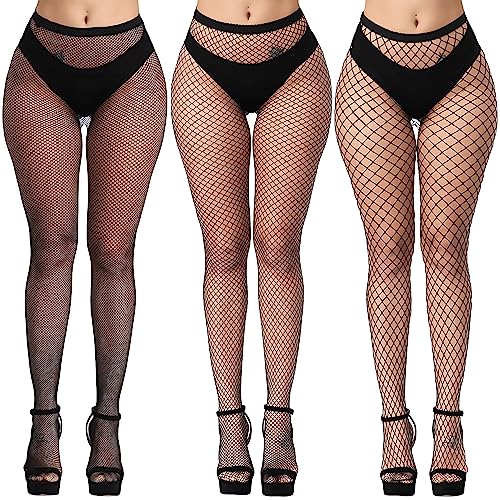 KLONKEE Netzstrumpfhose Schwarz für Damen, Fishnet Stockings Strumpfhosen Netzstrümpfe Fischnetz Strümpfe Sexy Elastisch Hohe Taille Strumpfhosen（3 PCS） von KLONKEE