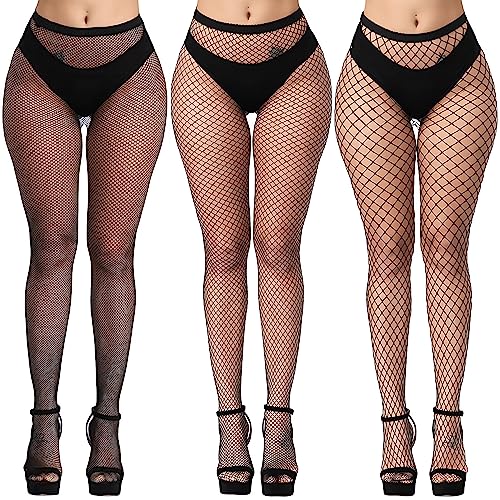 KLONKEE 3 PCS Netzstrumpfhose Schwarz für Damen, Fishnet Stockings Strumpfhosen Netzstrümpfe Fischnetz Strümpfe Elastisch Hohe Taille Strumpfhosen von KLONKEE