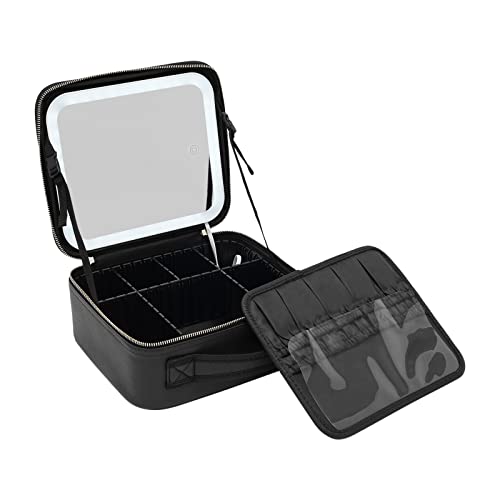 Reise Make-up Tasche Kosmetiktasche mit Beleuchtetem Spiegel 3 Farben LED Licht Multi Tragbare Reiseaufbewahrung Make Up Organizer mit Verstellbare Trennwände (Weiß) von KLOOLIVE