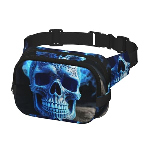 Gürteltasche für Herren und Damen, Crossbody-Gürteltasche, 3D-Druck, blauer Totenkopf, Bauchtasche, Bauchtasche, Schwarz, Einheitsgröße, Schwarz , Einheitsgröße von KLOPH