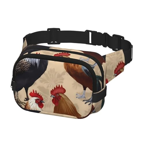 Gürteltasche für Herren und Damen, Crossbody-Gürteltasche, Hahn- und Huhn-Druck, Bauchtasche, Bauchtasche, Schwarz, Einheitsgröße, Schwarz , Einheitsgröße von KLOPH