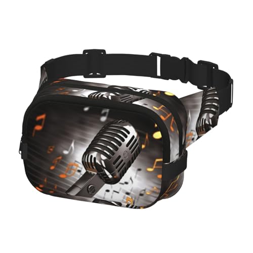 Gürteltasche für Herren und Damen, Crossbody-Gürteltasche, Mikrofon mit Musiknoten, Hüfttasche, Reise-Gürteltasche, Bauchtasche, Schwarz, Einheitsgröße, Schwarz , Einheitsgröße von KLOPH