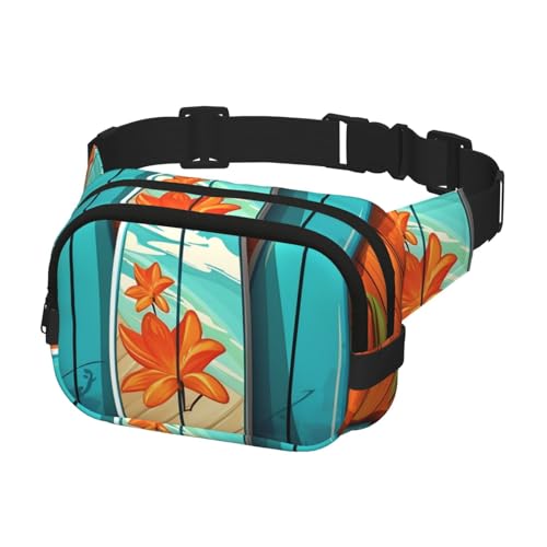 Gürteltasche für Herren und Damen, Crossbody-Gürteltasche, Surfbrett auf Holz, Bauchtasche, Bauchtasche, Schwarz, Einheitsgröße, Schwarz , Einheitsgröße von KLOPH