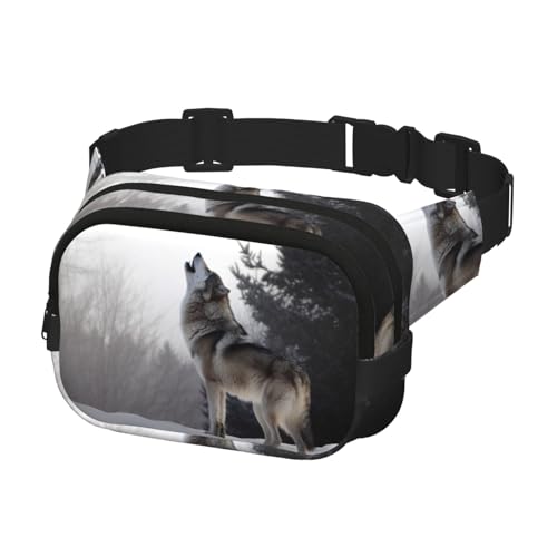 Gürteltasche für Herren und Damen, Crossbody-Gürteltasche, heulender Wolf, Bauchtasche, Bauchtasche, Schwarz, Einheitsgröße, Schwarz , Einheitsgröße von KLOPH