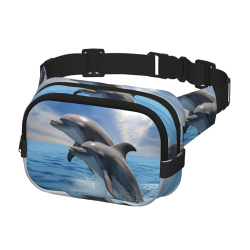 Gürteltasche für Herren und Damen, Crossbody-Gürteltasche, zwei Delfine, Bauchtasche, Bauchtasche, Schwarz, Einheitsgröße, Schwarz , Einheitsgröße von KLOPH