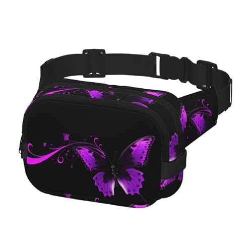 Gürteltasche für Herren und Damen, Umhängetasche, lila und schwarz, Schmetterlings-Hüfttasche, Reise-Bauchtasche, Bauchtasche, Schwarz, Einheitsgröße, Schwarz , Einheitsgröße Gürteltasche für Herren und Damen, Umhängetasche, lila und schwarz, Schmetterlings-Hüfttasche, Reise-Bauchtasche, Bauchtasche, Schwarz, Einheitsgröße, Schwarz , Einheitsgröße von KLOPH