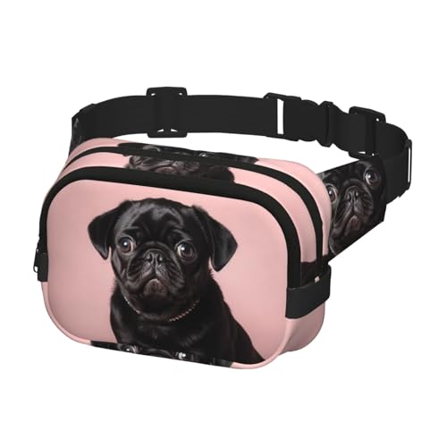 Gürteltasche für Herren und Damen, niedlicher schwarzer Mops, Bauchtasche, Bauchtasche, Bauchtasche, Bauchtasche, Schwarz, Einheitsgröße, Schwarz , Einheitsgröße von KLOPH