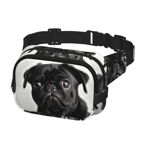 Gürteltasche für Männer und Frauen, Crossbody-Gürteltasche, niedlicher schwarzer Mops, für Reisen, Bauchtasche, Bauchtasche, Schwarz, Einheitsgröße, Schwarz , Einheitsgröße von KLOPH