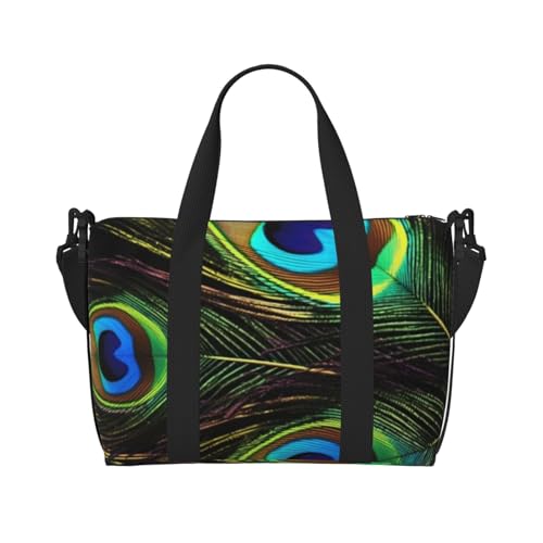 Sporttasche Damen Herren Reisetasche, Duffle Bag Wild Bobcat Weekender Bag Canvas Tragetasche für Übernachtung für Reisen Schwimmen Fitness Workout Sporttasche Seesack, Pfau Federn, One size von KLOPH