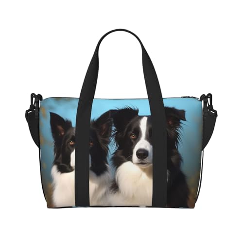 Sporttasche Damen Herren Reisetasche Reisetasche Seesack Tasche Border Collie Weekender Tasche Canvas Tragetasche Übernachtungstasche für Reisen Schwimmen Fitness Workout Sport Seesack Schwarz One von KLOPH