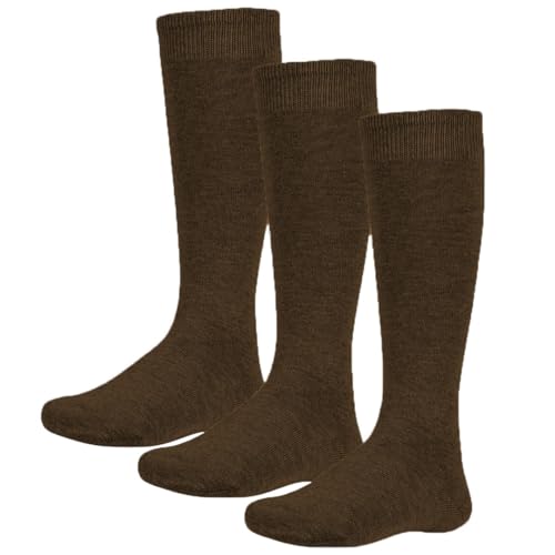 KLOTTZ Hohe College-Socken für Mädchen, 3er-Pack, braun, 38-40 von KLOTTZ