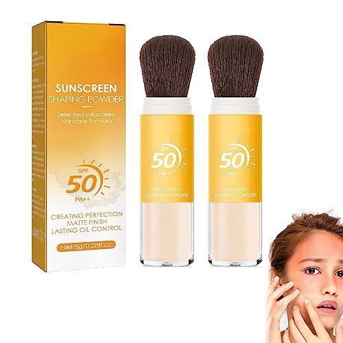 Mineral Sunscreen Setting Powder,Mineral Translucent Sunscreen Powder Brush, Spf 50, Long-Lasting Makeup-Free Sunscreen Setting Powder,For All Skin (2PCS) von KLOUYHTY