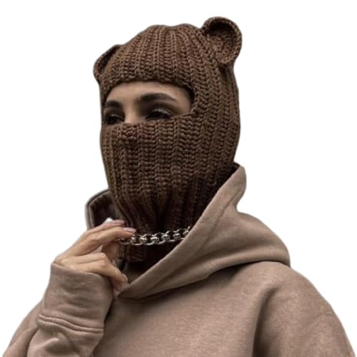 KLOVA Balaclava Sturmhaube für Studenten Erwachsene Jugendliche Warm Radfahren Hut mit Horn-Stirnband+Halsband+Schwanz-Set in Brown von KLOVA