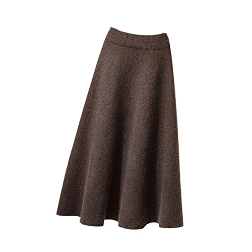 KLTOPZAN Herbst Gestrickter Faltenrock Damen Midi Elastische Hohe Taille A-Linie Pulloverrock Weiblich Winter Schwarz Wolle Langer Rock, braun, 48 von KLTOPZAN