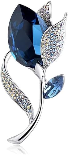 Blauer Strass Kristall Brosche Damen elegante Tulpe Blume Brosche Silber Revers Korsage Pin Hochzeit Braut Partei Schmuck Geschenk von KLUFO