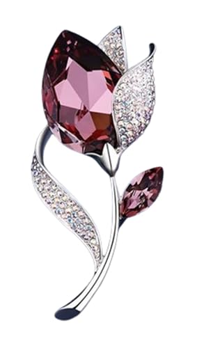 Rosa Strass Kristall Brosche Damen elegante Tulpe Blume Brosche Silber Revers Korsage Pin Hochzeit Braut Partei Schmuck Geschenk von KLUFO