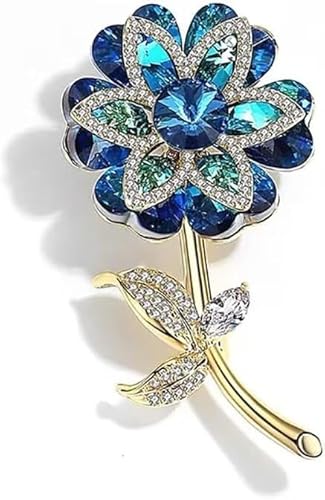 Strass Blume Brosche,Frauen Mädchen vergoldet blau Kristall,Schal,Schal Clip Brosche Corsage Pin,Hochzeit Bouquet Set von KLUFO