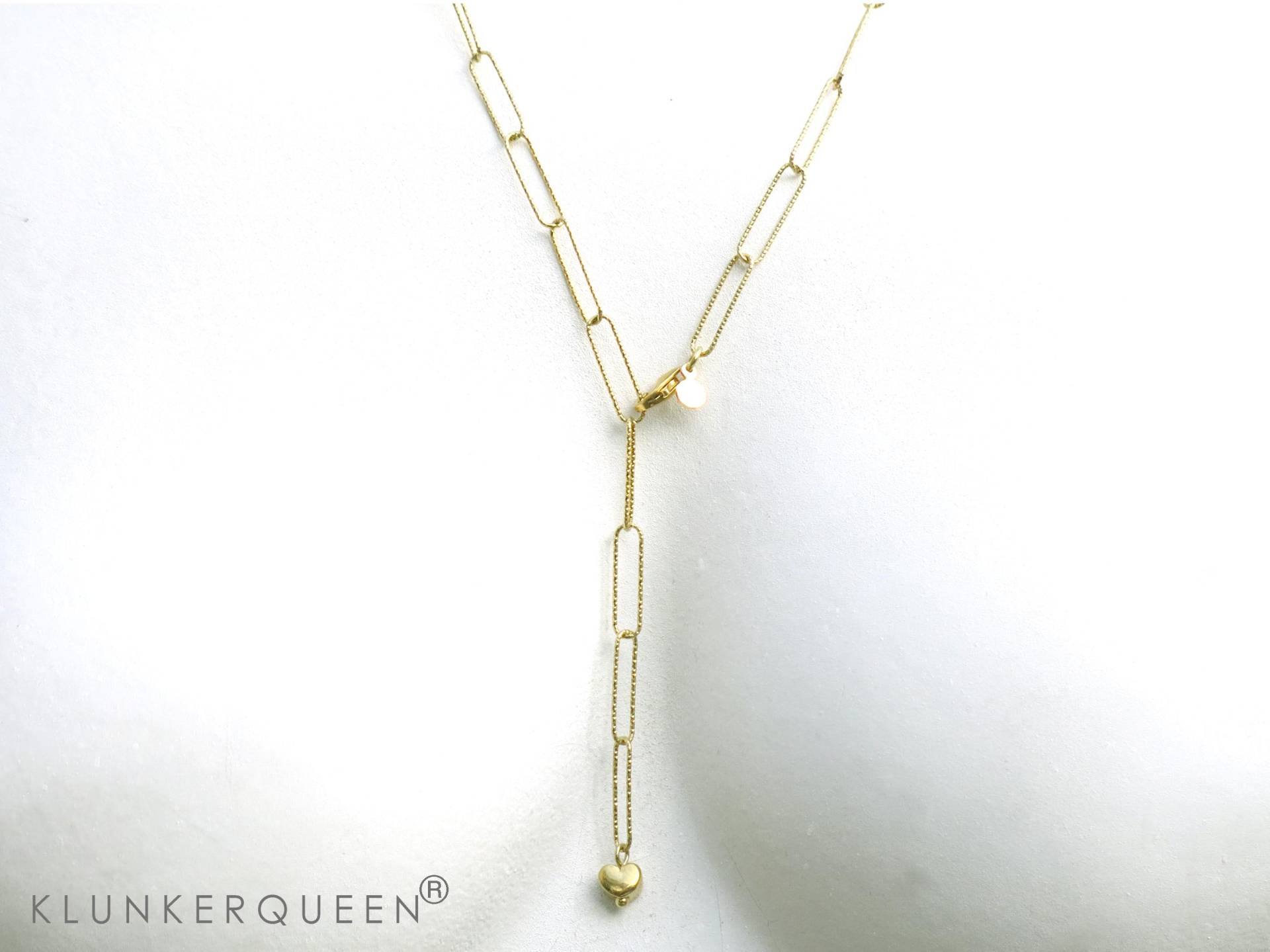 Goldene Gliederkette, Paperclip, Y-Kette Diamantiert Mit Rechteckigen Kettengliedern, Mittellang, Goldschmuck, 64cm von KLUNKERQUEEN