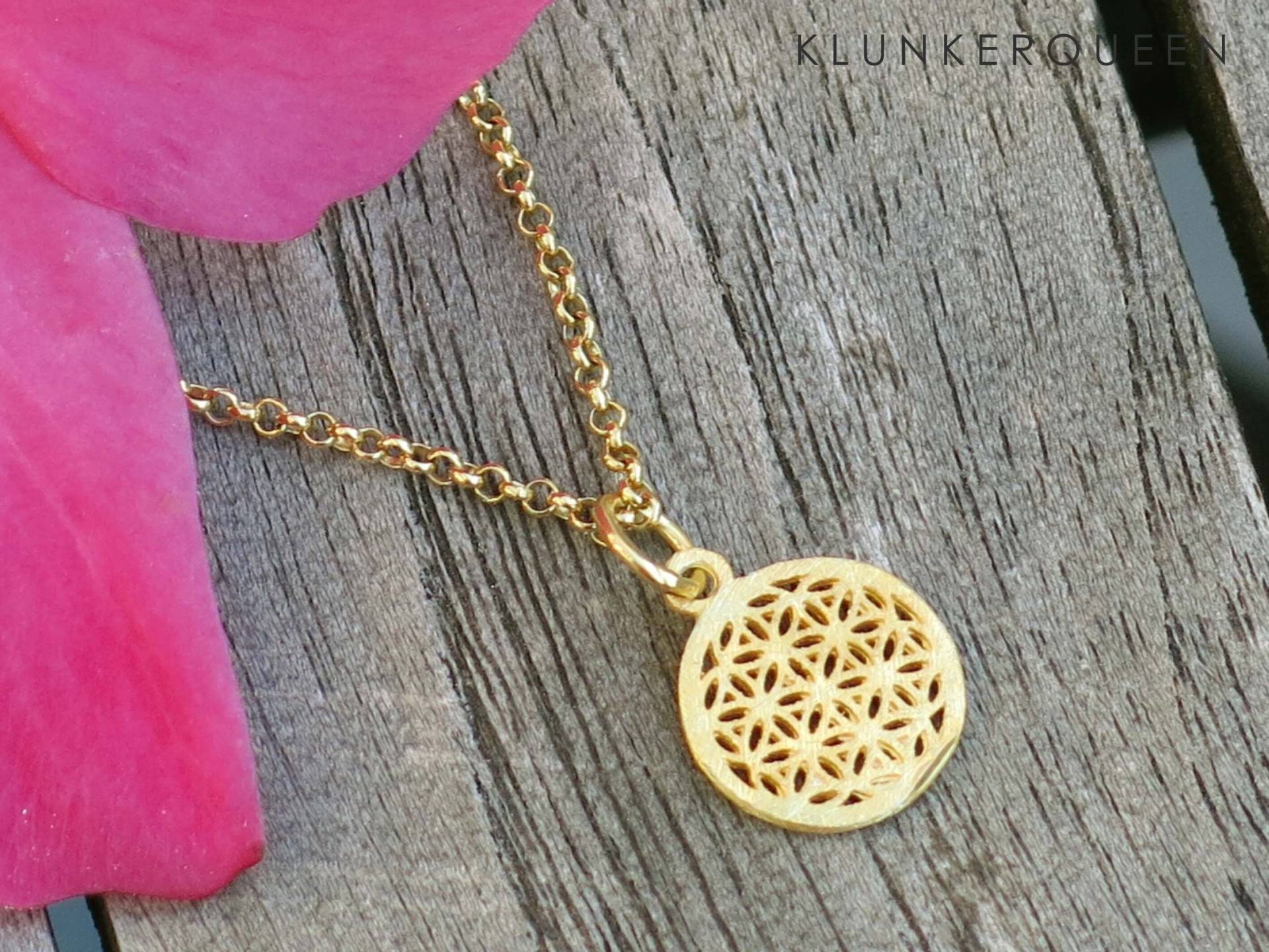 Kette, Blume Des Lebens in Gold von KLUNKERQUEEN