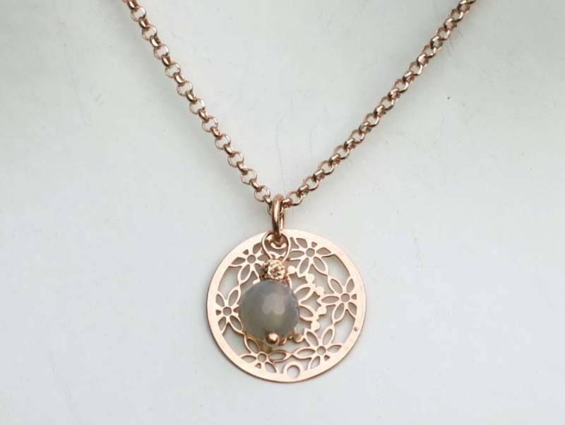Kette, Blume Mandala, Roségold, 925Er Silber-Rosévergoldet Mit Achatperle von KLUNKERQUEEN