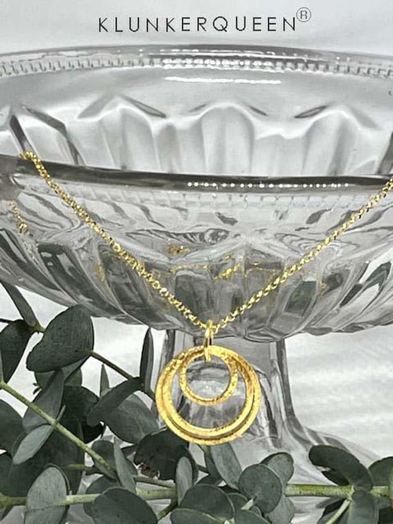 Kette, Gold Mit 3 Ringen, Kurze 50 cm, 925Er Silber-Vergoldet von KLUNKERQUEEN