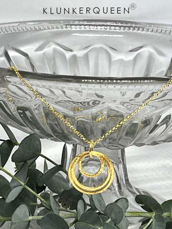 Kette, Gold Mit 3 Ringen, Kurze 50 cm, 925Er Silber-Vergoldet Kette, Gold Mit 3 Ringen, Kurze 50 cm, 925Er Silber-Vergoldet von KLUNKERQUEEN