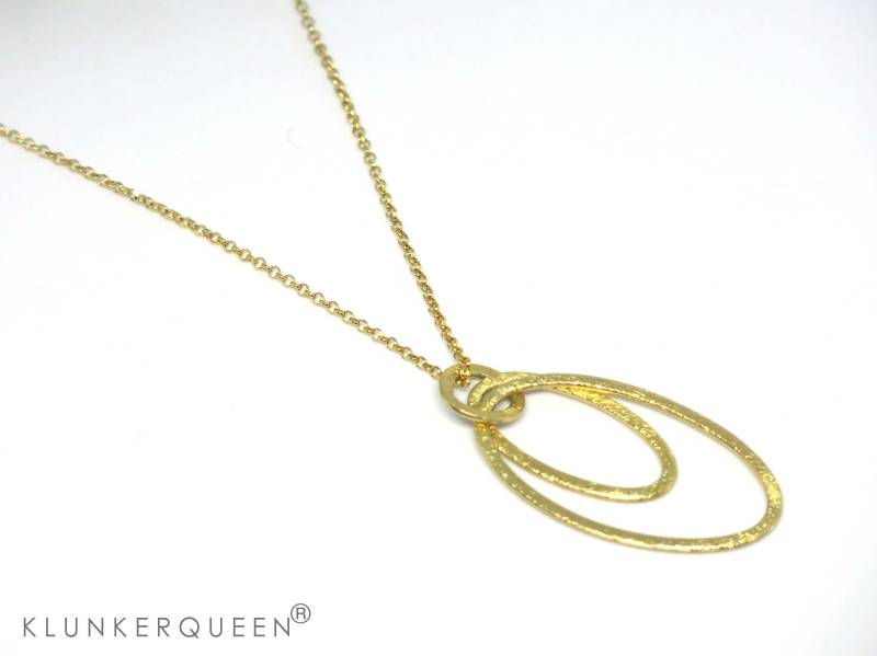 Kette, Goldkette Mit Ovalem Anhänger, Geometrisch, 60cm, Navette Goldschmuck von KLUNKERQUEEN