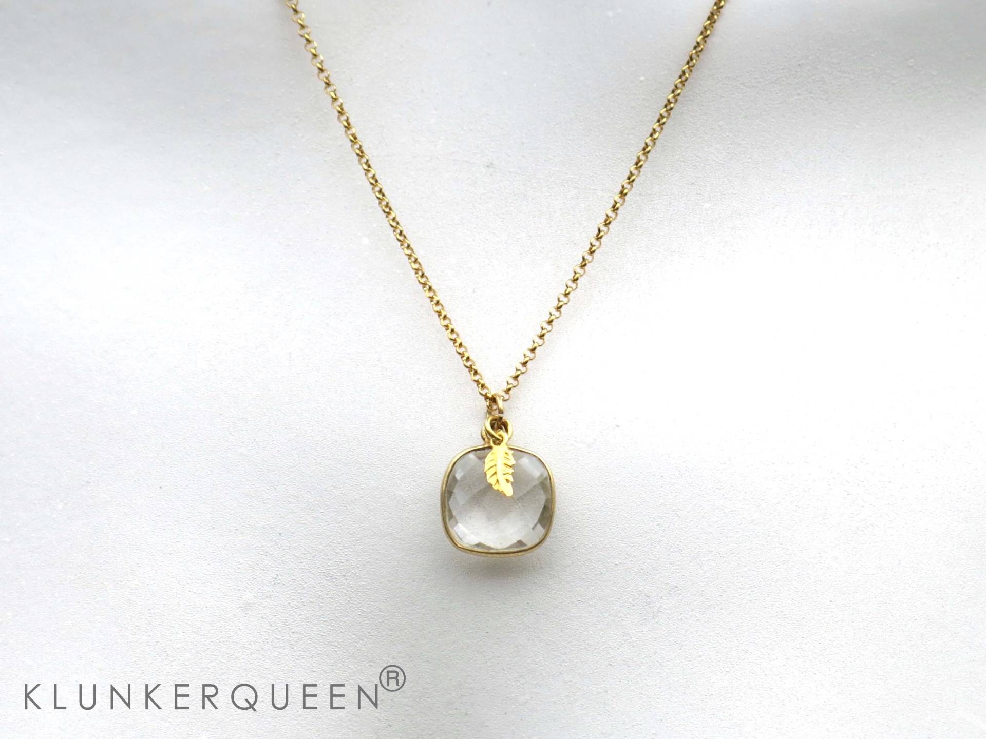 Kette, Prasiolith, Blättchen, Erbskette, in Gold, 50cm von KLUNKERQUEEN