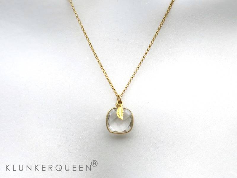 Kette, Prasiolith, Blättchen, Erbskette, in Gold, 50cm von KLUNKERQUEEN
