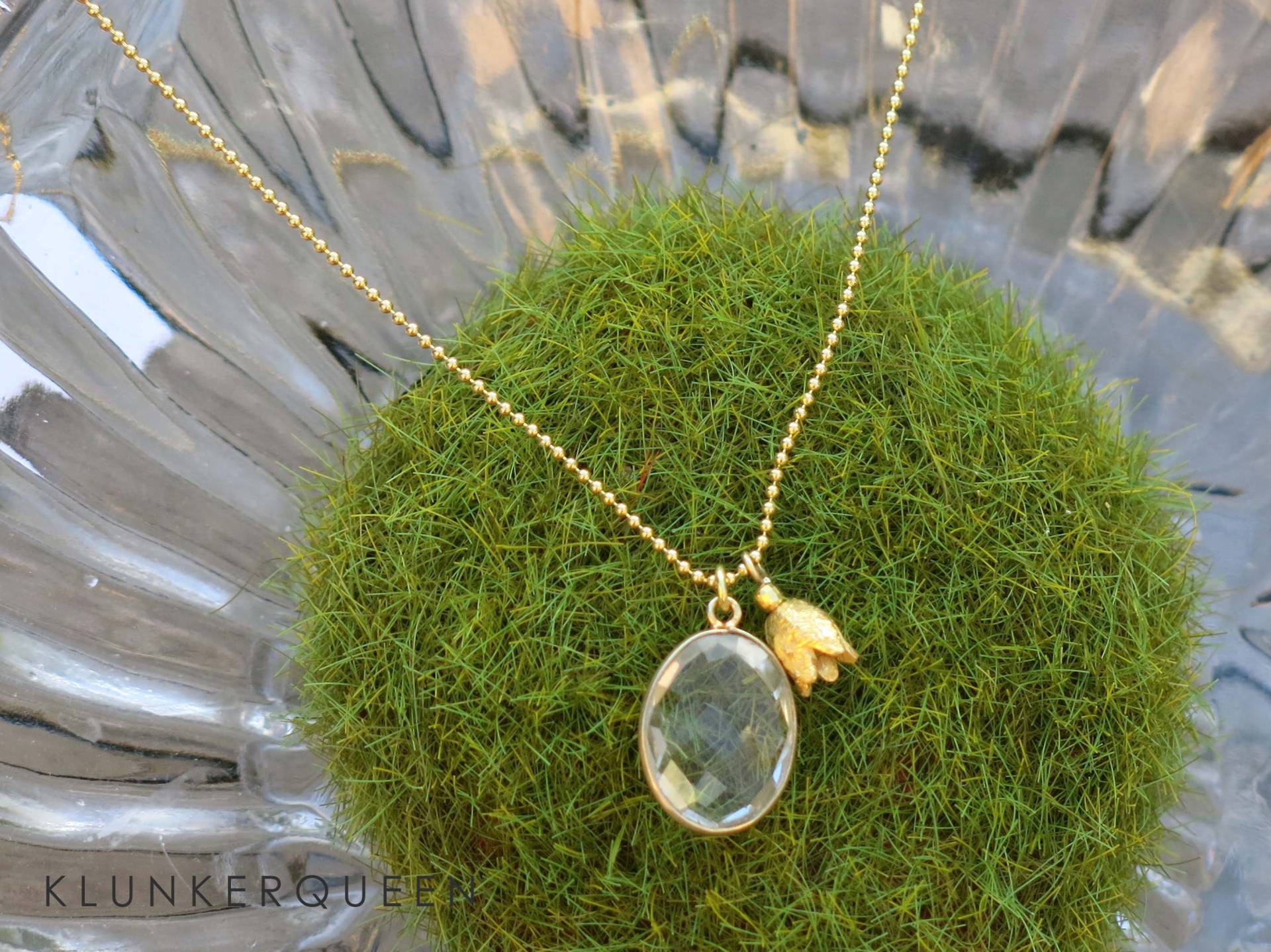 Kette, Prasiolith, Tulpe, Kugelkette, in Gold, Lange Kombikette, Layering 60cm von KLUNKERQUEEN