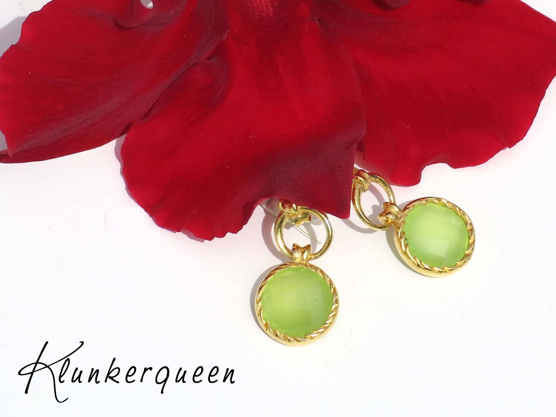 Kleine, Feine Ohrstecker in Gold Und Grünem Achat, Ohrringe, 925Er Silber-Vergoldet von KLUNKERQUEEN