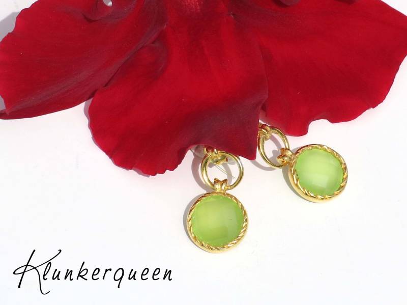 Kleine, Feine Ohrstecker in Gold Und Grünem Achat, Ohrringe, 925Er Silber-Vergoldet von KLUNKERQUEEN