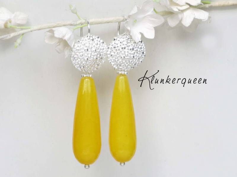 Ohrringe, Gelb Trifft Silber, Tropfenohrringe von KLUNKERQUEEN
