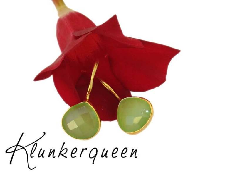 Ohrringe in Gold Und Grünem Achat, 925Er Silber-Vergoldet, Edelsteinohrringe, Ohrhänger von KLUNKERQUEEN