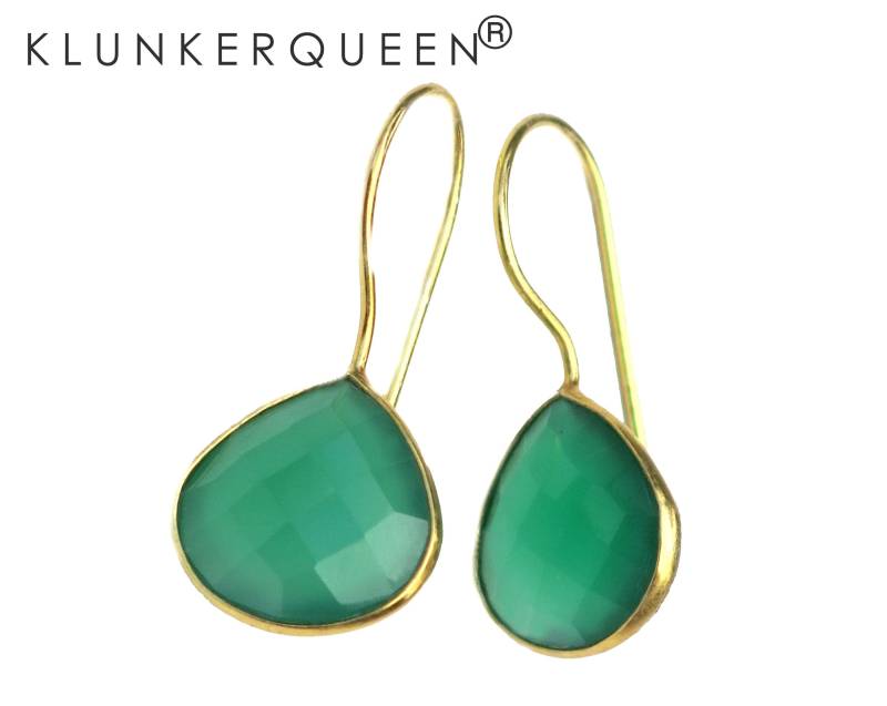Ohrringe in Gold Und Grünem Jadestein, 925Er Silber-Vergoldet, Edelsteinohrringe, Ohrhänger Ohrringe in Gold Und Grünem Jadestein, 925Er Silber-Vergoldet, Edelsteinohrringe, Ohrhänger von KLUNKERQUEEN