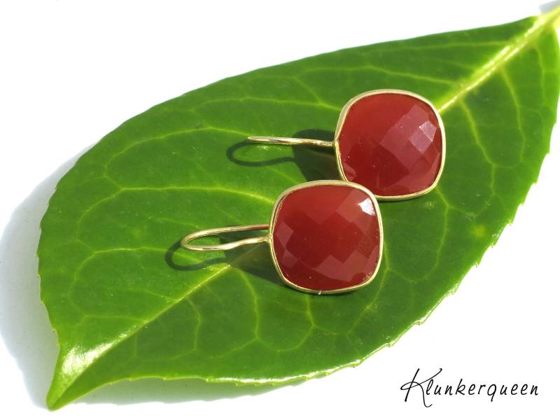 Ohrringe in Gold Und Rotbraun, Terracotta, Edelsteinohrringe, 925Er Silber-Vergoldet von KLUNKERQUEEN