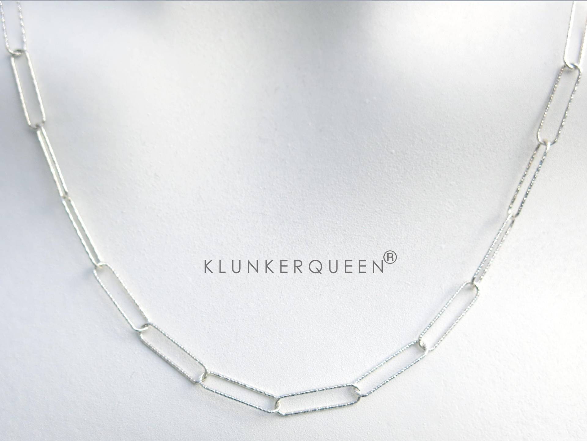 Silberne Gliederkette, Paperclip, Y-Kette Diamantiert Mit Rechteckigen Kettengliedern, Mittellang, Silberschmuck, 52cm von KLUNKERQUEEN